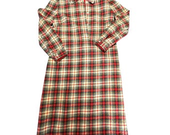 Pendleton Vintage 1960s Wool Plaid Shirt Dress Red Green Cream Womens 14