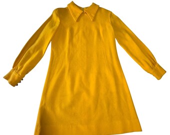 Vintage handgemaakte A-lijn jurk jaren 60 gele mod Jackie O