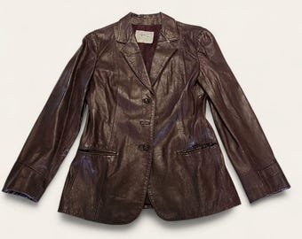 H Bar C Ranchwear Vintage Brown Leather Blazer Jacket Womens 12 70s 80s