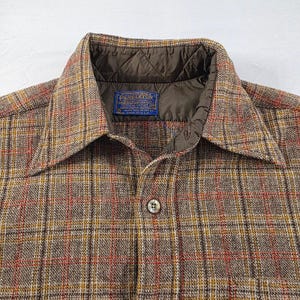 Pendleton Wool Shirt Vintage Plaid Quilt Lined M Brown Tan Workwear USA 70s 80s image 4