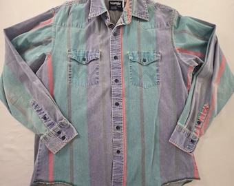 Wrangler VTG Brushpopper Western Shirt Pastel Striped  16.5-36 Large Rare 90s