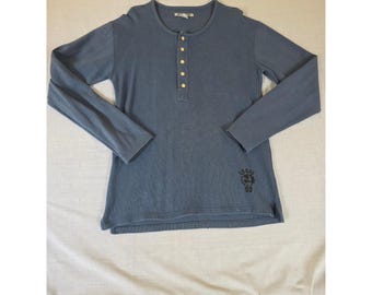 International Male Vintage 90s Henley Shirt Ribbed Long Sleeve XL Blue Local 99