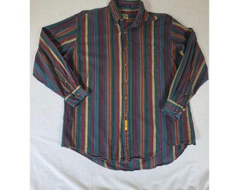 B.D. Baggies Button Down Shirt Gestreifte Baumwolle XL Bunt Vintage 90er Grunge