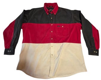 Justin Western overhemd met kleurvlakken en knopen XL rood wit zwart werkkleding jaren 90