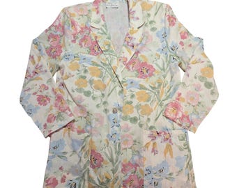California Connections Inc Vintage Floral Linen Blend Blazer Cream Multicolor
