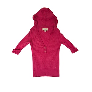 Sudadera con capucha American Eagle de punto trenzado, mezcla de angora, rosa medio, Y2K Coquette M