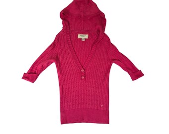 American Eagle Huvtröja Kabelstickad Angorablandning Mellanrosa Y2K Coquette M