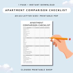 Lista de comparación de apartamentos, descarga instantánea, tamaño A5/A4/carta