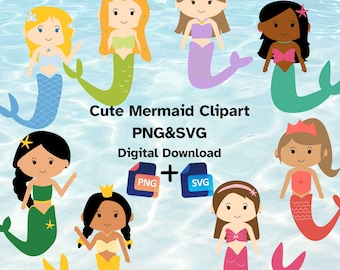 Cute Mermair Clipart | PNG & SVG | Digital Download