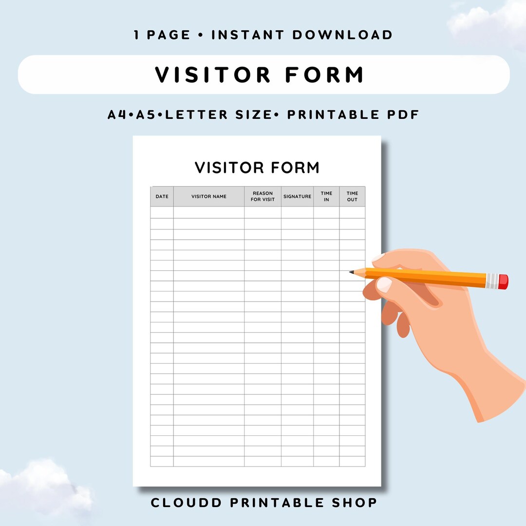 Visitor Form, Instant Download, A5/a4/letter Size - Etsy