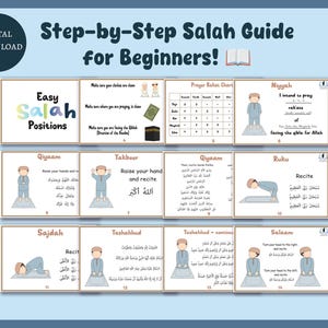 Guide de salah et de woudou, étapes de la salah pour les jeunes enfants, actions de woudou, cartes-éclair sur la salah avec illustrations et texte arabe, apprentissage du woudou et du woudou