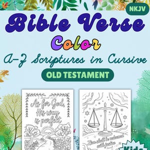 Cursive ABC Scriptures - Old Testament, Print at Home. 26 Fun Pages of Alphabet Bible Verses to Color for Homeschool,  Sunday School
