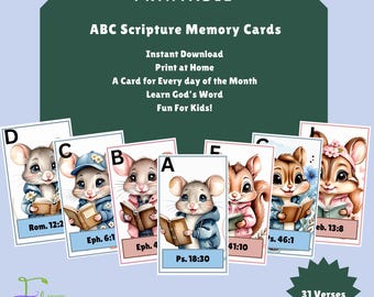 ABC and 123 Scripture Flash Cards – Christian Learning, 31 Bible Verses (PDF Pattern)