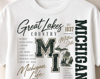 Michigan Great Lakes Country PNG, Mitten State Vintage Design, Michigan Life Outdoor Adventure Shirt Graphic, Rustic Travel PNG