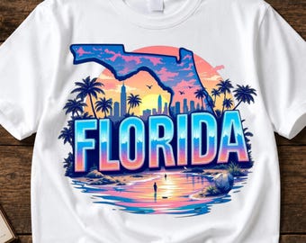 Florida PNG, Florida Sunset Beach Design, Retro Florida State PNG, Tropical Palm Tree Sublimation, Vintage Florida Shirt Download