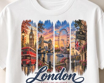 London PNG, A City Like No Other Design, Big Ben Tower Bridge Eye Bus, Four Panel Sunset Art, Sublimation PNG File
