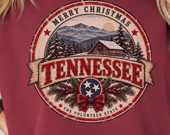 Tennessee Christmas PNG, Vintage Rustic Winter Badge, Snowy Mountain Cabin Graphic, Holiday Shirt Design, Distressed Sublimation Artwork