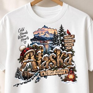 Alaska Christmas PNG, Last Frontier Moose Floatplane Design, Wooden Letters String Lights, Cold Hands Warm Hearts Sublimation