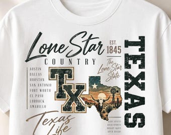 Texas PNG, Lone Star State Vintage Design, Texas Travel Shirt Graphic, Western Texas Digital Download, Cowboy Retro T-Shirt Design