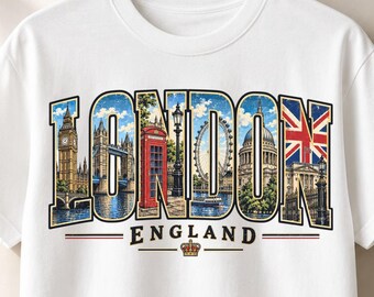 London England PNG, London Travel Vintage Design, UK Landmark Shirt Graphic, London City Retro Illustration,British Tourist Digital Download