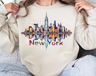 Colorful New York City Skyline PNG - NYC Digital Art , NY Design Shirt  (Digital Download)