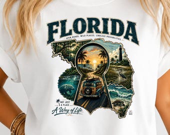 Florida PNG, Sunshine State Shirt Design, Florida Beach PNG, Palm Tree Coastal Art, Manatee Turtle Shirt, Florida Sublimation Download