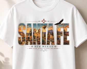 Santa Fe PNG, Santa Fe New Mexico Vintage Shirt Design, Southwest Desert Sublimation PNG, Adobe City Travel Graphic Digital Download