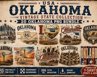 Oklahoma PNG Bundle, Oklahoma State Bundle, Vintage Oklahoma PNG, Sublimation Design Bundle, State Shirt Design, Travel PNG, Western Png