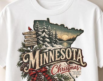 Minnesota Christmas Lake Cabin PNG, Vintage Rustic Winter Graphic, Snowy North Woods Shirt Design, Holiday Sublimation Artwork