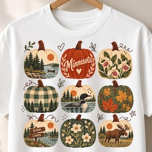 Minnesota PNG, Pumpkin Grid Design, Loon Moose Lake Fall Art, Northwoods Autumn Sublimation, Sublimation PNG File