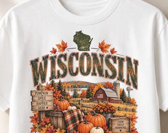 Wisconsin PNG, Pumpkin Spice Farm Design, Autumn Barn Silo State Map Art, Vintage Distressed Sublimation, Sublimation PNG File