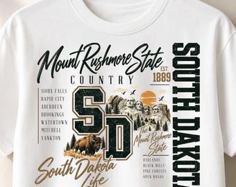 South Dakota PNG, Mount Rushmore State Country Design, Bison Monument City List, Vintage Collegiate Sublimation, Sublimation PNG File