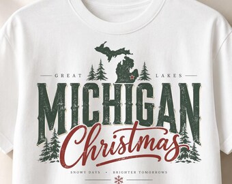 Michigan Christmas PNG, Vintage Distressed Great Lakes Graphic, Rustic Winter Shirt Design, Holiday Sublimation Artwork