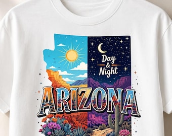 Arizona PNG, Day Night Desert Design, Grand Canyon Artwork, Arizona State Graphic, Southwest Travel Gift, Desert Lover, Local Pride