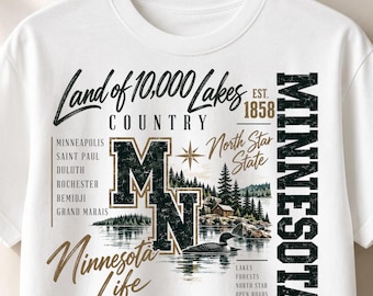 Minnesota PNG, Land of 10000 Lakes Design, Loon Cabin City List North Star, Vintage Collegiate Sublimation, Sublimation PNG File
