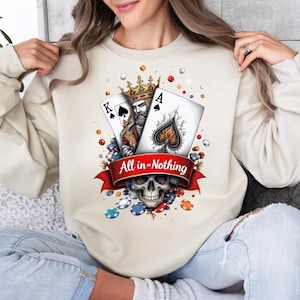All In Poker Skull Png, King Ace Gamble Shirt, High Stakes Cards Design, Risk Taker Bet, Royal Flush Skull Shirt, Poker Chips Glory Design