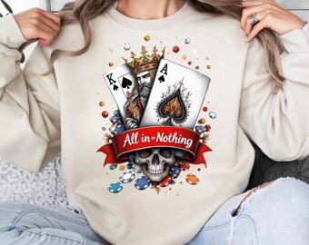 Diseño de calavera de póker: diseño de camiseta de Blackjack con as y rey (descarga digital PNG)