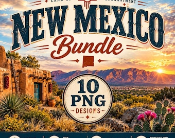 New Mexico PNG Bundle, New Mexico Sublimation PNG, Southwest PNG, New Mexico Shirt Design, Albuquerque Png, State Pride Png, 10 Designs