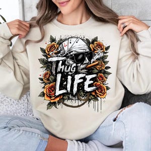 Thug Life PNG Design, Gangster Skull Shirt Art, Cigar Skull Digital Art PNG, Thug Life Roses Clipart Design, Gangster Vibes T-Shirt Design