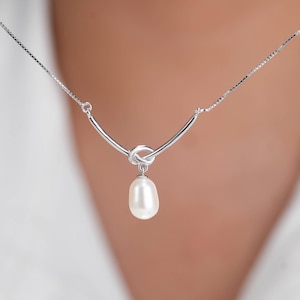 Pearl Drop Necklace for Women, Sterling Silver Freshwater Pearl Pendant, Wedding Bridal Jewelry Gifts, Daily Necklace, Birthday Gift for Her