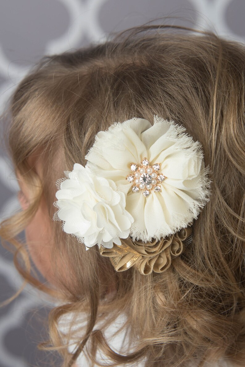 Ivory Gold Hair Clip Gold Flower Clip Shiny Gold Wedding Etsy