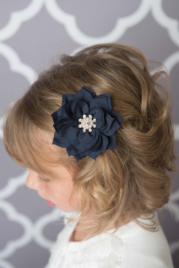 navy hair flower clips