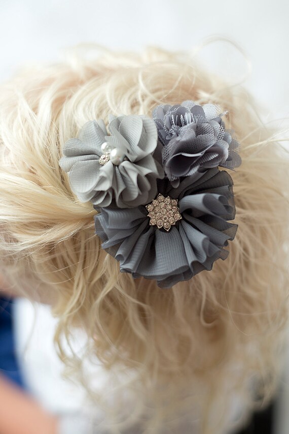 grey flower hair clip