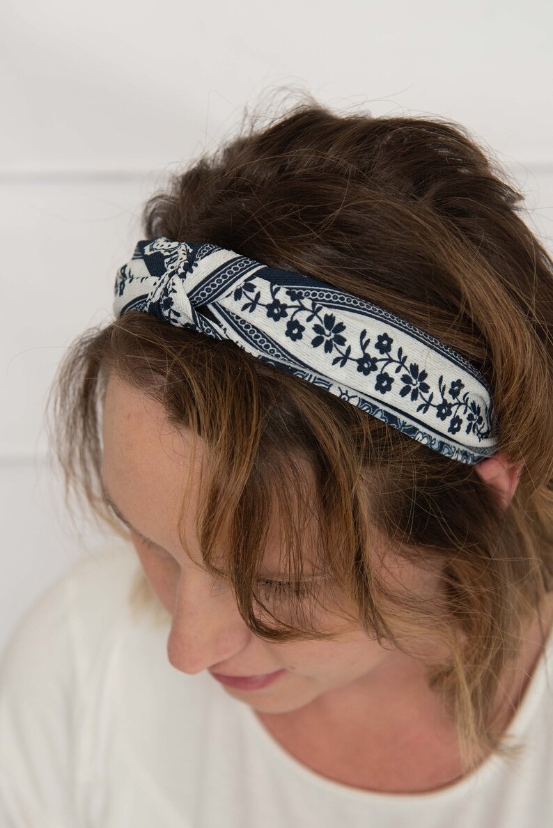 Navy floral knotted hard headband for girl womens hard | Etsy