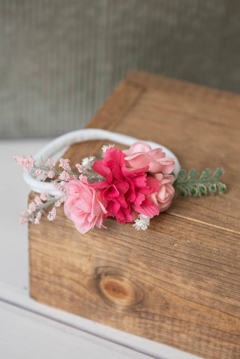 cherry blossom headband silk flower nylon headband pink Bridal hair accessory pink flower baby headband Pink rose flower nylon headband