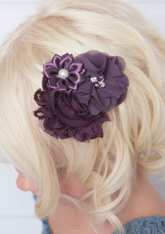 Plum Hair Clip Purple Hair Clip Flower Hair Clip Grey Hair Etsy