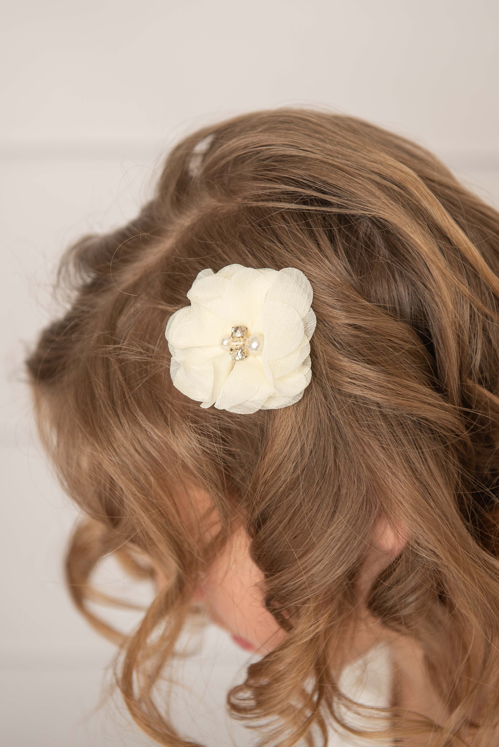 Ivory Hair Clips 2 Clips Chiffon Flower Clip Piggy Tail Etsy