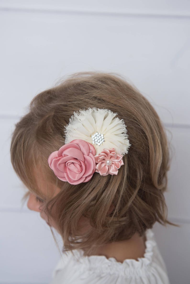 Blush Hair Clip Ivory Flower Clip Burgundy Clip Girl Hair Etsy
