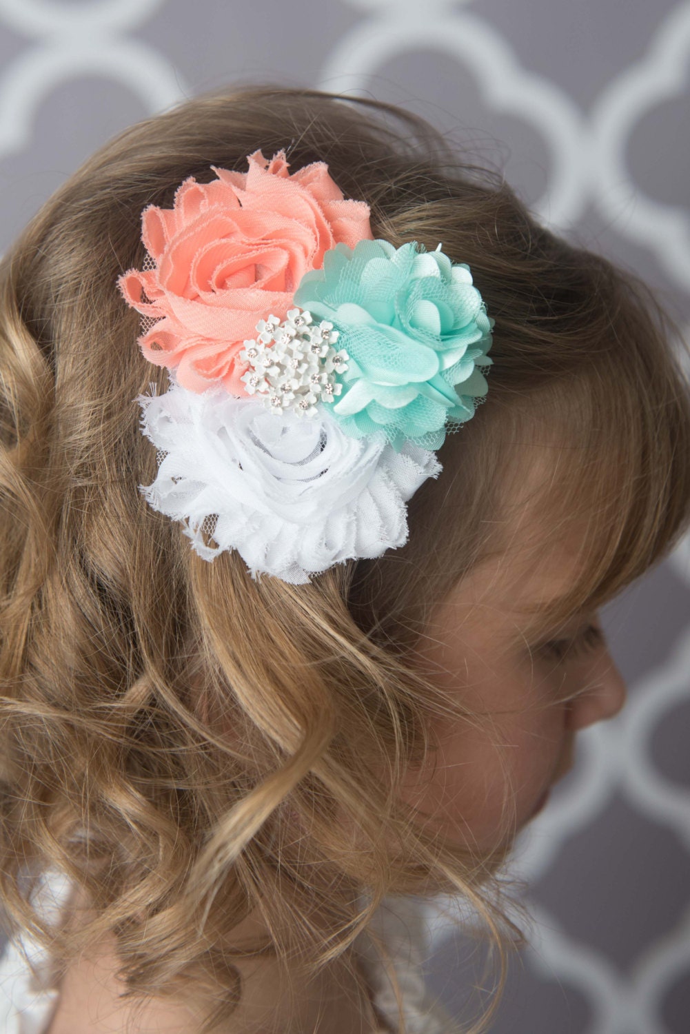 Peach hair clip mint hair clip girl hair accessories white Etsy