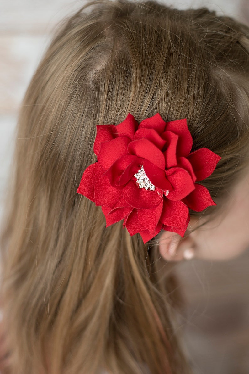 Red Poinsettia Flower 3 Inch Flower Hair Clip Christmas Etsy